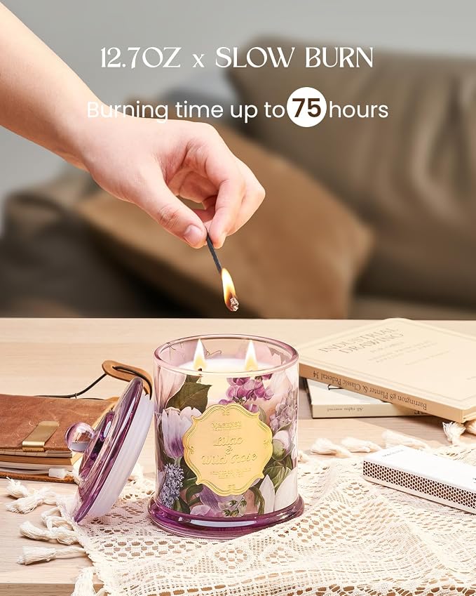 M&SENSE Lilac Rose Candle 12.7oz Floral Summer Gift 2 Wick | Large Natural Soy, Non-Toxic, Relaxing Scent, Perfect Floral Gift for Women, 75 Hours Long Lasting