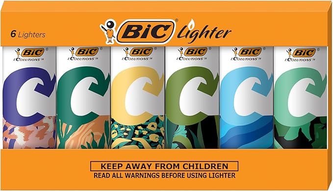 BIC Ecolutions Maxi Pocket Lighter, 6-Pack of Ecofriendly Candle Lighters, 100% Recycled Packaging and 55% Recycled Metal, 30% Carbon Offset