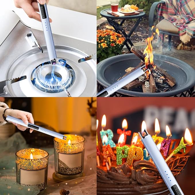 ARECTECH Electric Candle Lighter with Type-C Cable Birthday Gift for Man Women Wife Rechargeable Plasma Arc Lighters for Candle Camping Kitchen Stove Blue 2 Pack