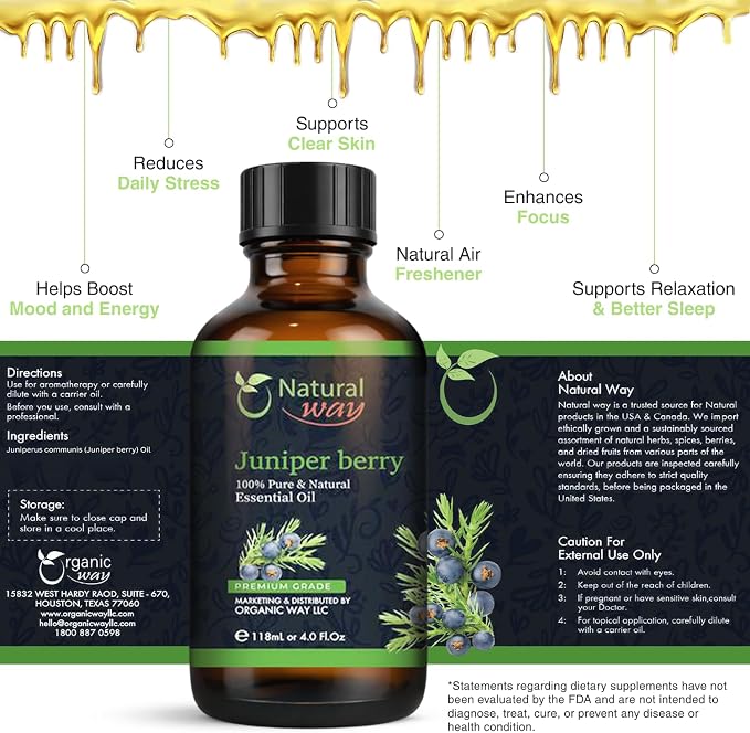 Juniper Berry Essential Oil | Pure Aromatherapy Oil for Diffusers, Hair Growth, Skin, Scalp Care, Massage | Refreshing Hair Oil for Women & Men | Natural Essential Oil for Diffuser