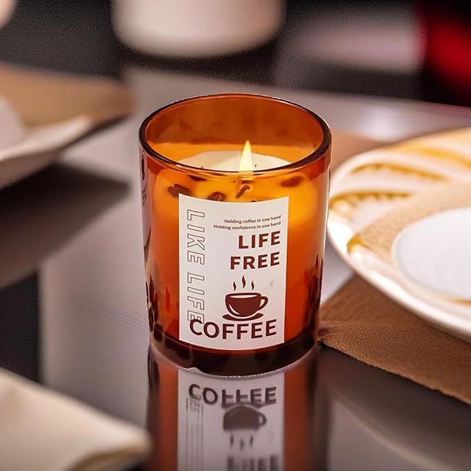 Natural Coffee Scented Candle in Orange Glass,Real Beans Inside! Smokeless Soy Wax Aroma Candle Gift for Coffee Lovers,Home Bedroom Decor,Wedding Props,Aromatherapy Must-Have
