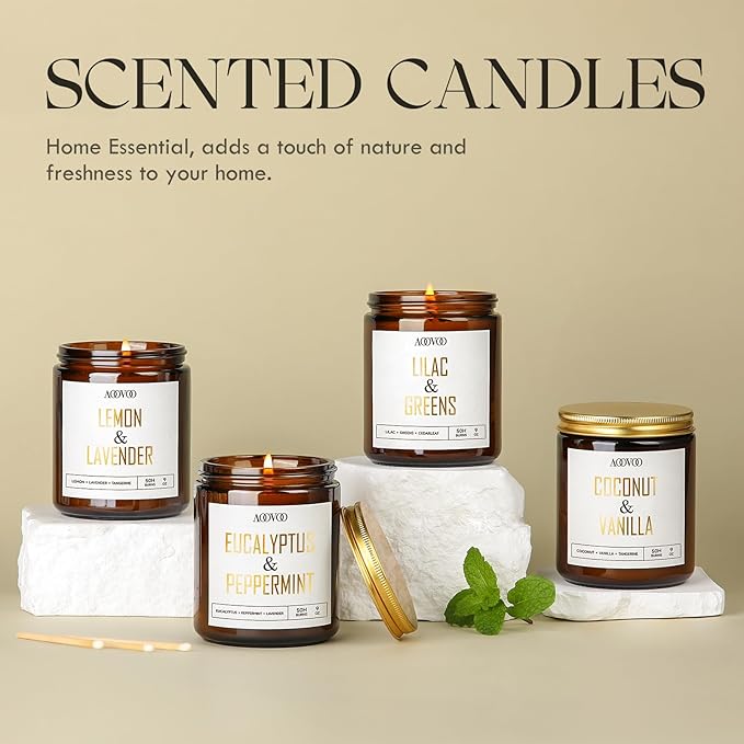 AOOVOO Eucalyptus Mint Candles - 9 oz Scented Candles, Aromatherapy Candle, Soy Candle for Home Scented