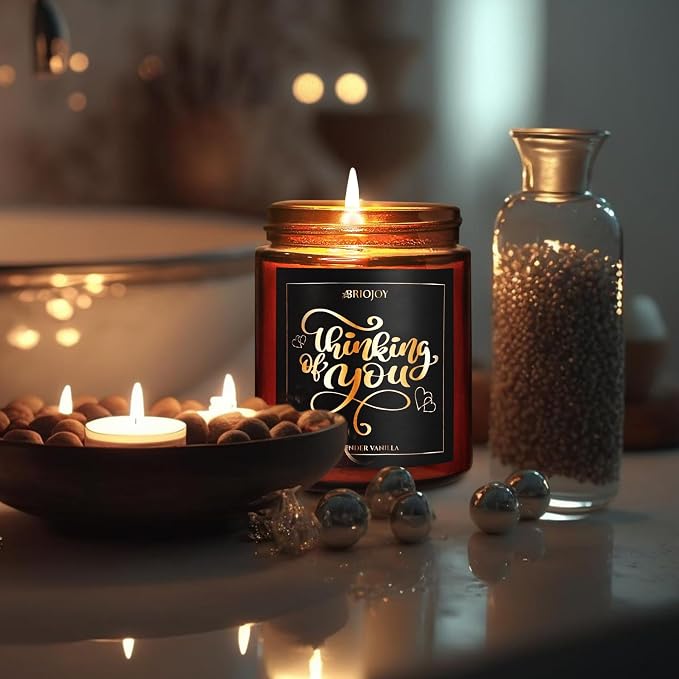 Thinking of You Scented Candle Gifts for Women Men - Unique Friendship Gifts for Best Friend - Relaxing Aromatherapy Gift for Her Him - Lavender Vanilla Essential Oil Soy Wax Candle for Home