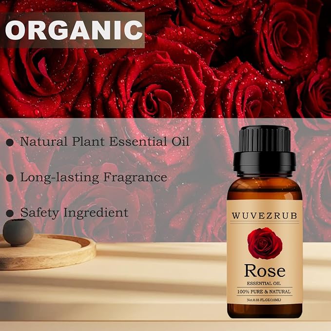 Rose Essential Oils 10ML, 100% Pure and Natural Essential Oil for Aromatherapy Diffuser - 0.33 Fl Oz/Rose