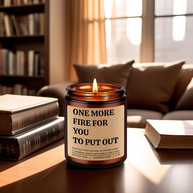 LEADO One More Fire Candle - Coworker, Boss Gifts for Women, Men - Funny Birthday, Office, Appreciation Gifts for Coworker, Boss, Team Lead, Employee - Chaos Coordinator Ideas for Manager, HR, Friend