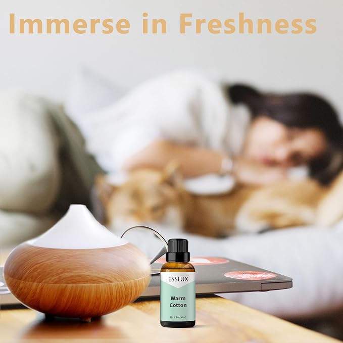 Warm Cotton Fragrance Oil - ESSLUX Aromatherapy Essential Clean Scented Oils for Diffuser, Massage, Soap, Candle Making Scents, Perfume, Home Fragrance, 30 ml