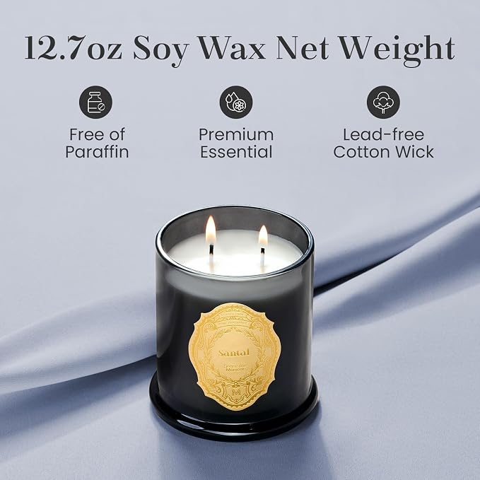 M&SENSE Santal Candles for Home Scented, 2 Wick 12.7oz Soy Wax Candles 70 Hours Long Burning,Non Toxic Candles Gift for Stress Relief, Meditation, Yoga