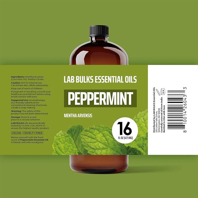 Lab Bulks Essential Oil Peppermint Essential Oil (16 oz, 2 Pack) – Bulk Peppermint Oil for Diffusers, Candles, Cleaning & Sprays