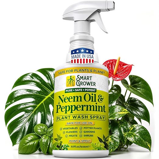 Neem Oil Spray for Plants with Peppermint Oil, Natural Plant Wash Made for Indoor and Outdoor Plants Smart Grower 32oz Easy Ready to Use Spray