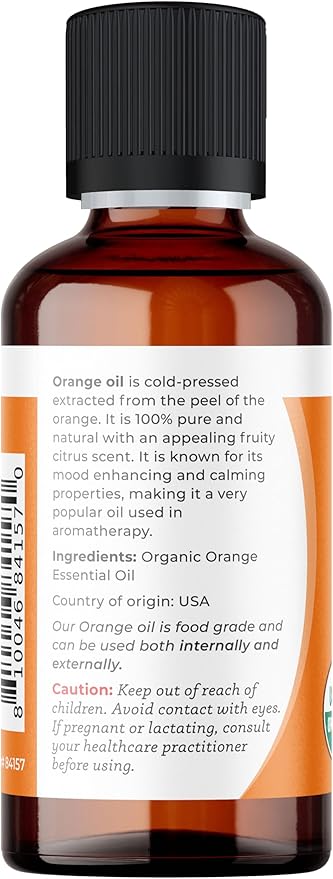 Viva Doria Orange Essential Oil, USDA Certified, Organic Orange Oil, 100% Pure, Natural Essential Oil, Undiluted, for Aromatherapy | Food Grade, 30 mL (1 Fluid Ounce)