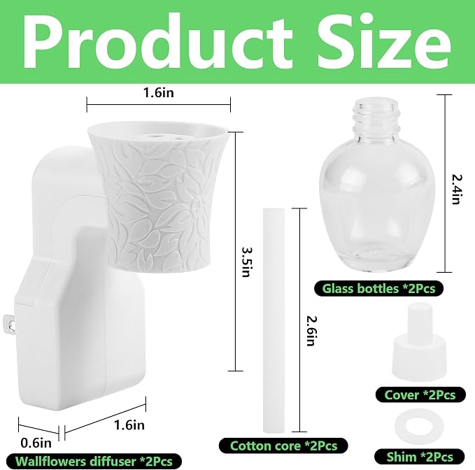 moonoom 2 Pack WallFlower Fragrance Oil Plug in Diffuser- Wall Fragrance Diffuser Plug- Rotary Plug Design Wallflowers Diffuser with 2 Empty Bottles for Home Office Spreading Scent