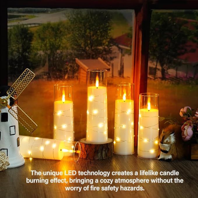 Flameless Candles with Embedded Star String, 12 Pcs Battery Operated LED Pillar Candles with Remote and Timer, Suitable for Home Decor, Party, Christmas & Wedding (White)