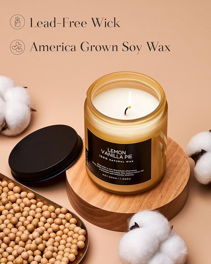 M&SENSE Lemon Vanilla Scented Candles for Home, 7.05oz Natural Soy Wax, 50 Hours Non Toxic Clean Burning, Citrus Smelling Gifts for Relaxation Stress Relief, Home Candle for Women Men