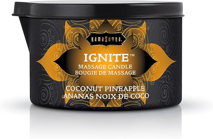 KAMA SUTRA Ignite Coconut Pineapple 6 oz Massage Candle - Coconut Oil and Soy Based, Melts into a Warm Oil, Couples, Pour Spout Candle