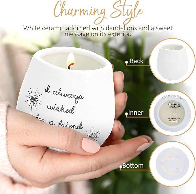 Pavilion - 8 Oz Candle Holder - White Ceramic Candle Jar with 100% Soy Wax Candle Cotton Scent "I Always Wished For A Friend Like You" Ideal Gift for a Friend - Printed Text, Love Theme & Oval Shape
