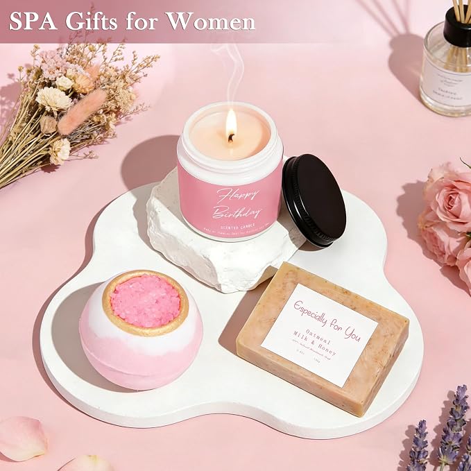 Birthday Gifts for Women, Happy Birthday Gift Set for Sister, Unique Gift Baskets for Mom, Funny Gift Ideas, Gift Box for Wife Best Friends Daughter Coworkers Aunt Teacher(Pink)