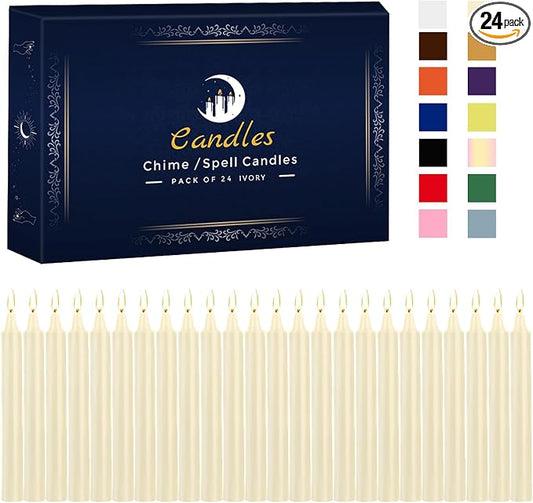 Kunrsug 24 Pack Ivory Color Spell Chime Candles – Premium Mini Unscented Taper Candles for Rituals, Prayer, Birthdays, Meditation, Altar, Spells, Chime Candles - 4 Inch Tall - Ideal for Witches