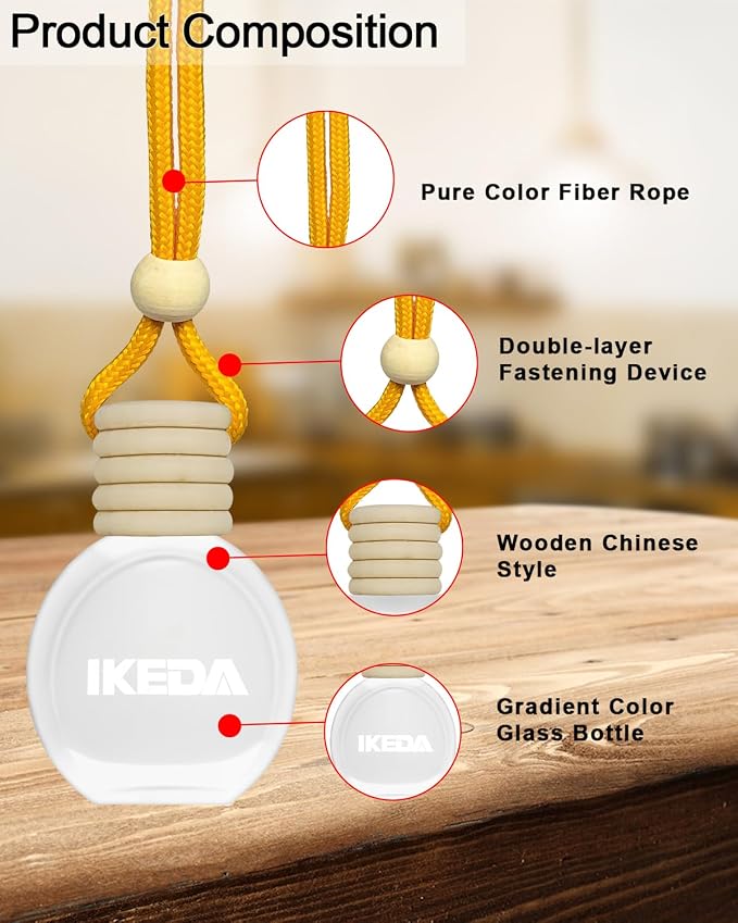 ikeda fragrance Car Air Freshener Hanging, Car Scent with Vent Clip Bottle,45-Days Long Lasting Fragrance,Essential Oil Diffuser,Odor Eliminator for Home Deodorizer (Round, Coconut)