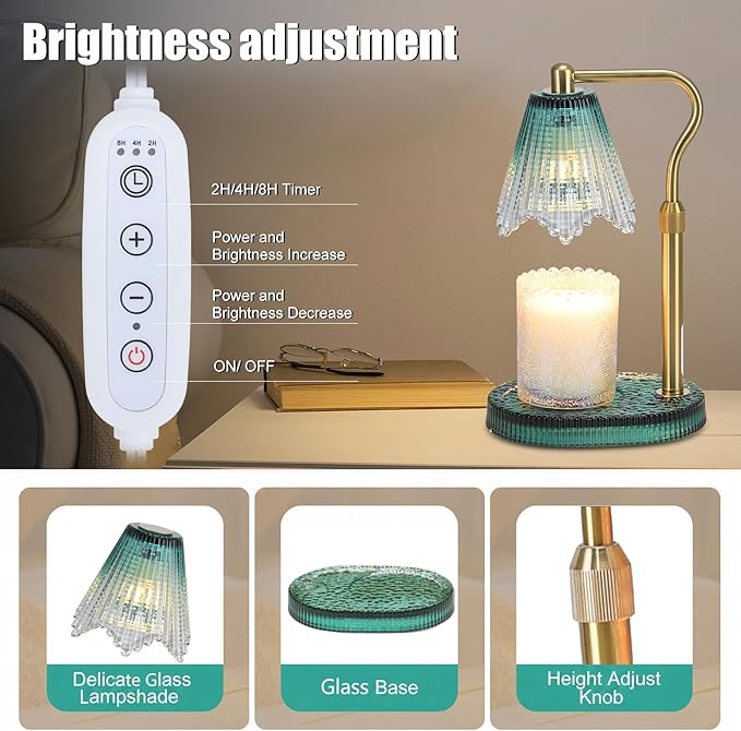 Candle Warmer Lamp with Height Adjustment - Electric Wax Melt Warmer with Timmer and Dimmer for Scented Candle Wax, Homer Décor and House Warming Birthday Gifts for Women Mom