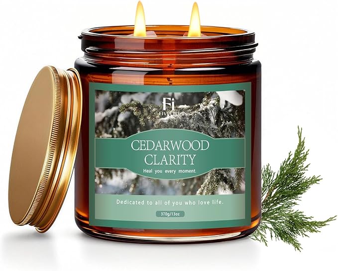 Cedarwood Scented Soy Candle 13oz, Clean Burning Jar Candle with Cotton Wick, Up to 76 Hour Burn, Woodsy Aromatherapy Candle for Relaxation & Focus, Housewarming Gift
