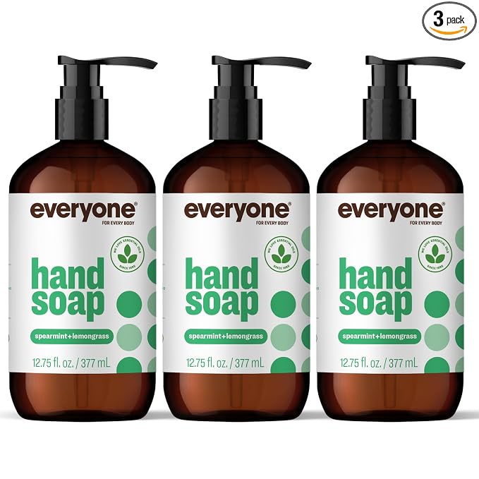 Everyone Liquid Hand Soap, 12.75 Ounce (Pack of 3), Spearmint and Lemongrass, Plant-Based Cleanser with Pure Essential Oils