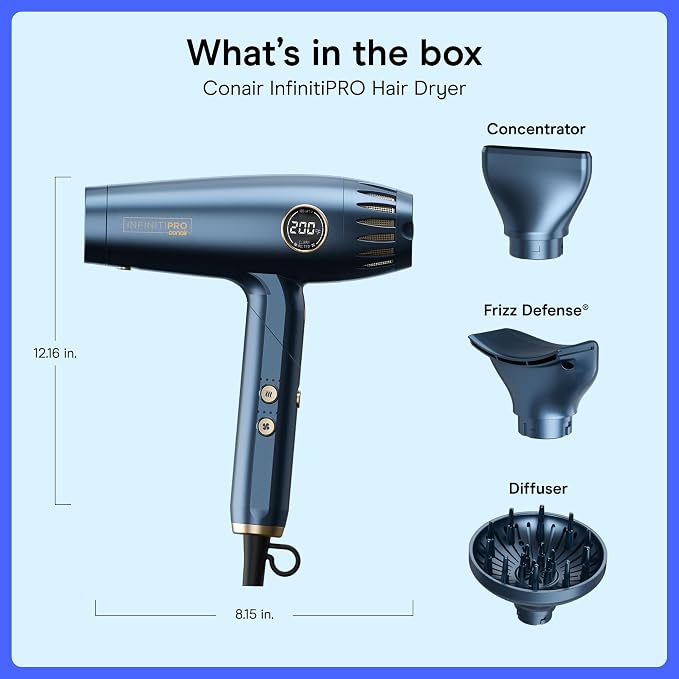 Conair InfinitiPRO DigitalAIRE Multi-Styler Hair Dryer | Ultra-lightweight High-Speed Digital Motor Styler for Thick, Long, and Fine Hair, Blue, 1002L