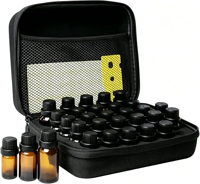 Essential Oil Storage Holder Organizer Carrying Case - 30 Bottles | Hard Shell Essential Oils Box Holds 5ml 10ml 15ml Bottle Travel Bag with Labels & Foam Insert for doTERRA & Young Living