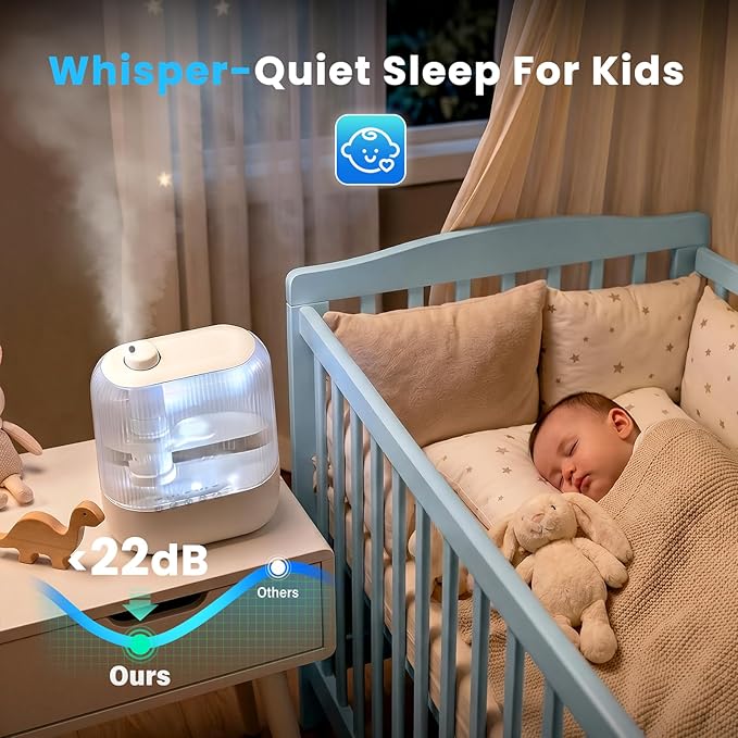COWSAR Humidifier for Bedroom, 3L Top Fill Cool Mist Humidifier for Large Room, Easy to Fill & Clean, Quiet 22dB, Baby Humidifier, Nightlight, Timer/Sleep Mode, 360° Nozzle, Aromatherapy Tray, White