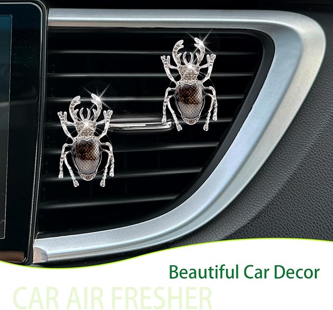 ORIESSE Beetles Car Decor,Bugs Car Air Freshener Vent Clips,Black Bling Rhinestone Enamel Insects Dashboard Decorations Accessories for Women Teens,Refillable Clip On Diffuser