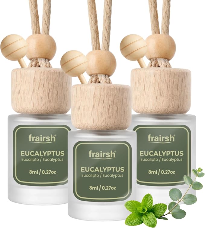 Hanging Car Air Freshener 3 Count, 8 ml Each, Eucalyptus Scent, Natural Odor Eliminator Essential Oil Diffuser, Gentle Soft Elegant Non-Overpowering Fragrance