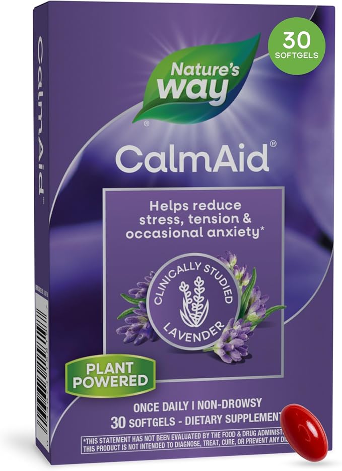 Nature's Way CalmAid Lavender Oil Supplement for Calm & Stress Support*, Clinically Studied Silexan Lavender Oil, Non-Drowsy, Daily Softgels, 30 Count