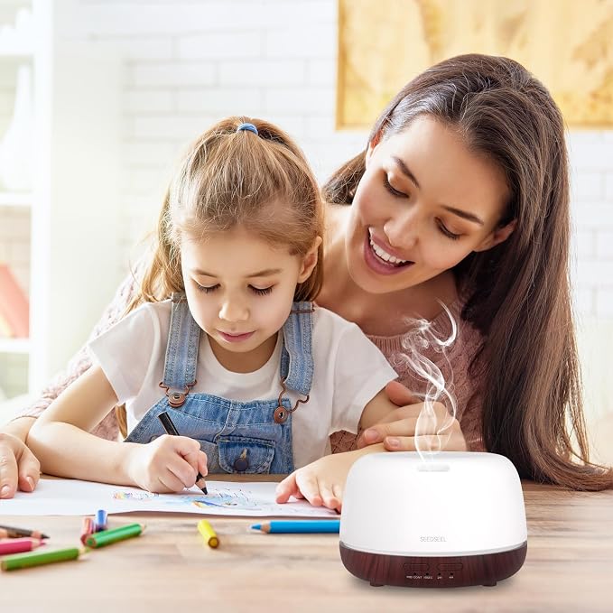SEEDSEEL 300ML Essential Oil Diffuser,Aromatherapy Diffuser with Remote Control, 7-Color LED Light and 4 Timers,Quiet Auto-Off for Bedroom, Home,Office