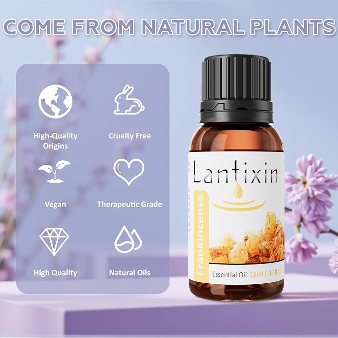 Lantixin 100% Pure Frankincense Essential Oil 15ml/0.5 fl oz Undiluted – Aromatherapy Diffuser Oil for Massage, Soothing, Redness Reduction,Candle Making,Skin Firming & Mood Balance