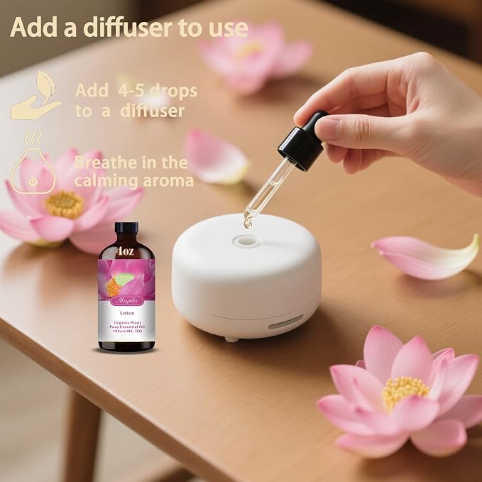 Lotus Essential Oil, Lotus Oil for Meditation, Diffuser, Humidifier, Massage, DIY Candle, Soap, Yoga, Relaxation, Gift Ready,Lotus Fragrance Oil - MLYNKL Essential Oils (4.33 fl oz / 130ml)