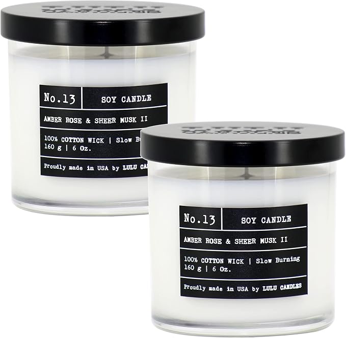 Lulu Candles | Amber, Rose & Sheer Musk II | Luxury Scented Soy Jar Candle | Hand Poured in The USA | Highly Scented & Long Lasting- 6 Oz. 2 Pack
