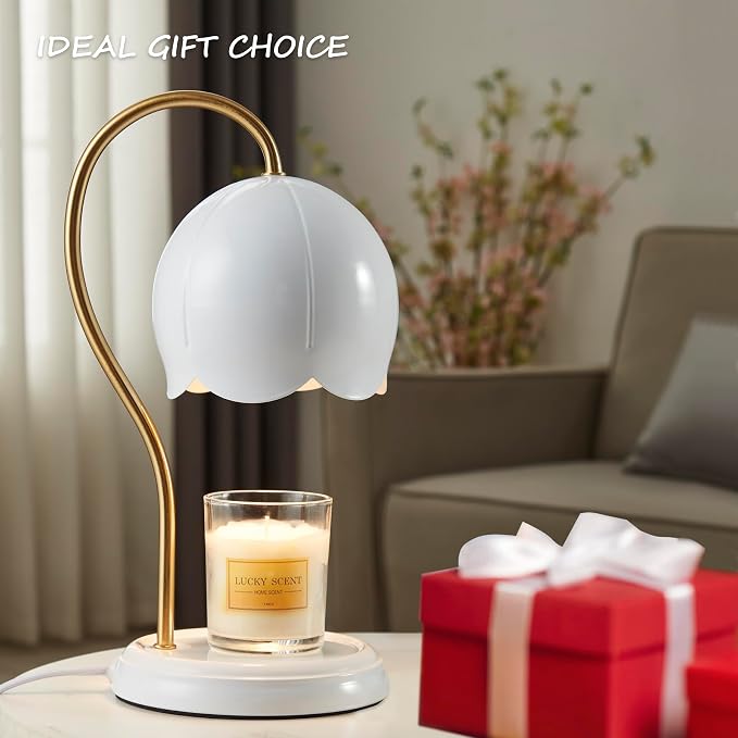 White Gold Flower Candle Warmer Lamp with Timer Dimmable, Office Decor Elegant Bedroom Scented Wax Light, Valentine's Birthday Gifts for Women Man, Large Table Candles Burner