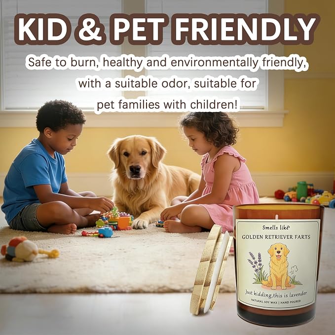 Golden Retriever Gifts & Decor - Scented Candle for Dog Lovers Dog Mom Dad Gift | Smells Like Golden Retriever Farts Candle| Crafted by Natural Soy Wax Lavender Scented Candle Gift for Women Birthday