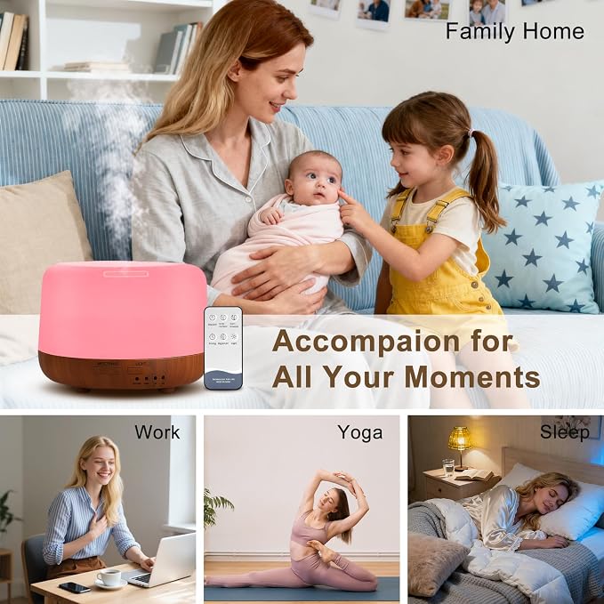 Marchred 300ML Essential Oil Diffuser for Home, Aromatherapy Diffuser with Remote Control, 7-Color LED Light and 4 Timers, Quiet Auto-Off, Easy to Use for Bedroom Office