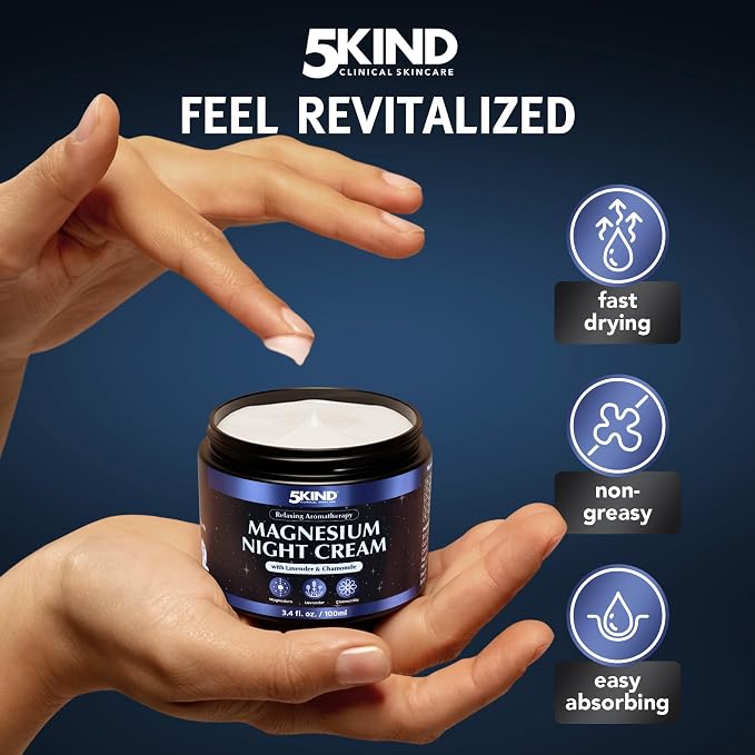 5Kind Magnesium Lotion for Sleep 3.4 fl oz - Magnesium Sleep Cream - Topical Magnesium Cream - Relaxing Lavender & Chamomile Magnesium - Infused with Lavender Essential Oils - Natural Sleep Aid