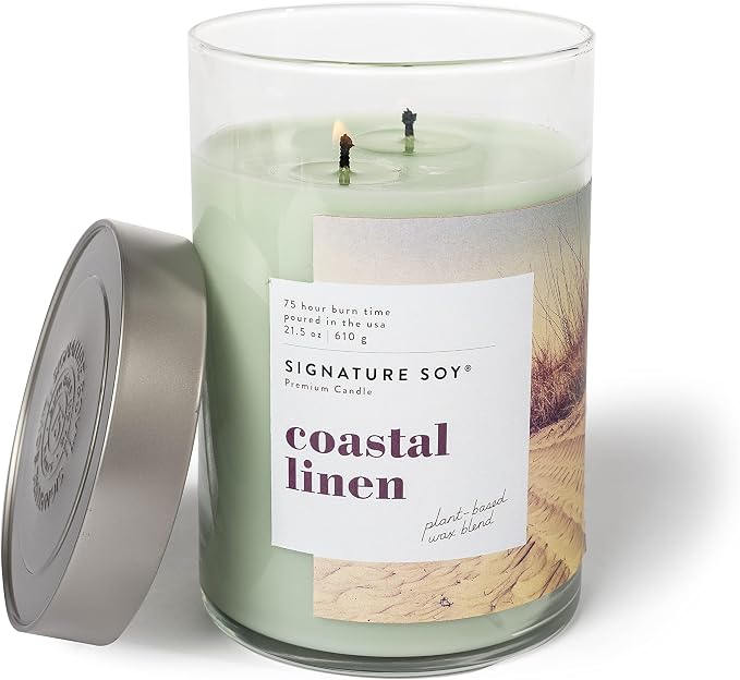 Signature Soy Lidded Coastal Linen Scented Candle, Extra Large Jar