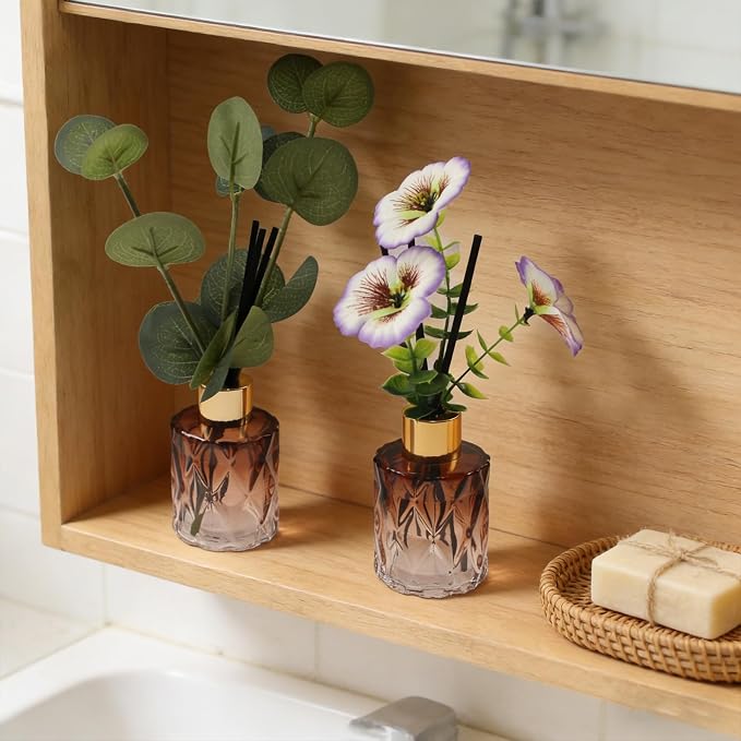Empty Reed Diffuser Glass Bottle Set, Scent Diffuser Empty Bottle with Sticks Eucalyptus, Fragrance Aromatherapy Essential Oil DIY Jar for Home Shelf Bedroom Bathroom Office Decor