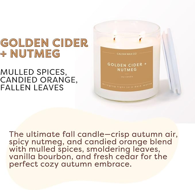 Calyan Wax Co. Golden Cider & Nutmeg 2 Wick Scented Candle - 37 Hour Burn - Luxury Clean Soy Wax Candles - Long Lasting Large Glass Jar Candle for Home - 8.8oz