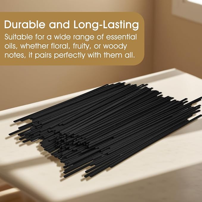 10-Inch Black Reed Diffuser Sticks - 200Pack Fiber Aromatherapy Reeds for Essential Oil, Home, Office and Spa - Diffuser Refills