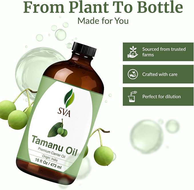 SVA Tamanu Seed Oil - 16 Fl Oz – 100% Natural Cold Pressed Tamanu Oil - for Face, Skin Care, Hair Care, Scalp Massage & Body Massage – Carrier Oil