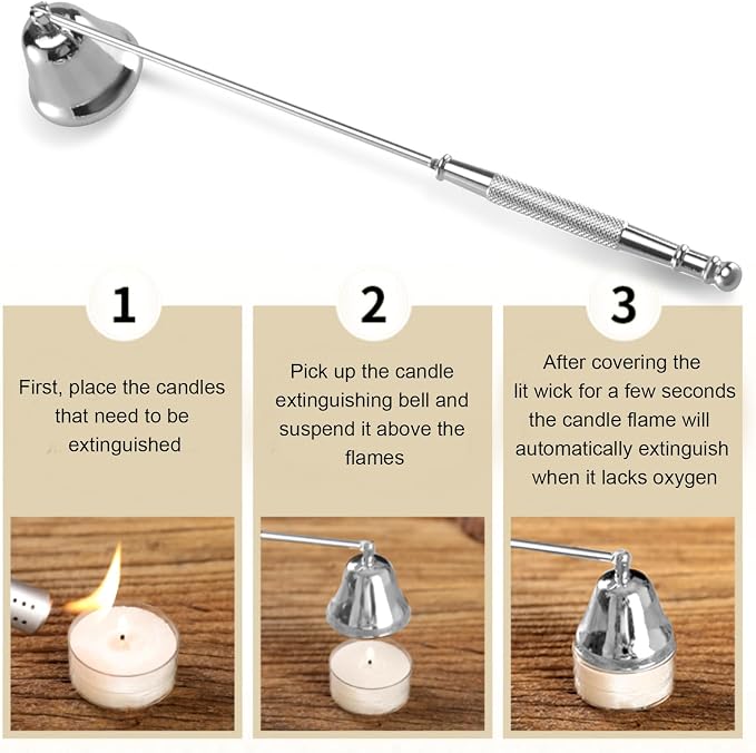 Candle Snuffer, Candle Snuffers Wick Snuffer, Candle Accessory, Extinguish Candle Flame Safely with Long Handle Putting Out Fire, Candle Extinguisher Tool (Silvery)