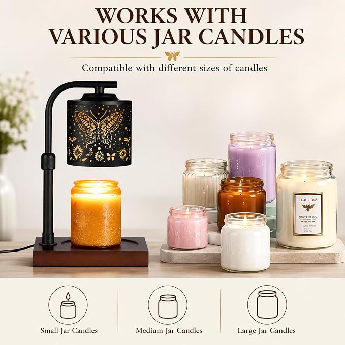 mocosa Candle Warmer Lamp with Adjustable Height Dimmable for New Home Decor Electric Candle Warmer for Jar Candles Birthday Gifts for Women Mom(Butterfly)