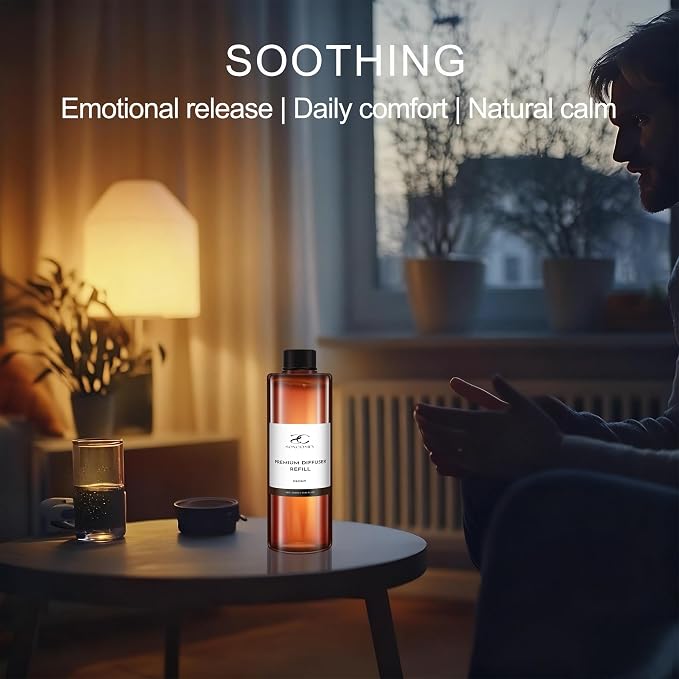 Diffuser Oil Refill, 250ml / 8.45 fl oz, Ebony - Reed & Aromatherapy Diffuser Oil, Long-Lasting Home Fragrance, Eucalyptus, Agarwood & Sandalwood Notes