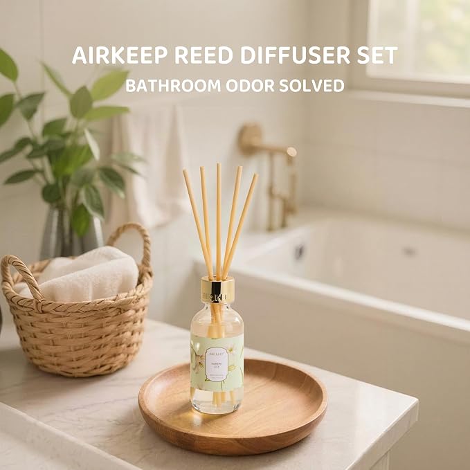 Airkeep Reed Diffuser Oil Set with Reed Sticks,Jasmine Lily Aromatherapy Oil Scent Diffuser for Home Office Bathroom Decoration Perfume and Gifts 3.38 oz/100ml