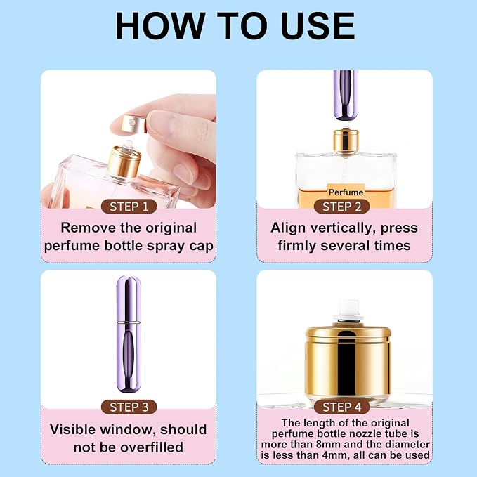 Portable Mini Perfume Atomizer Bottle, Atomizer Perfume Spray, Scent Pump Case, Refillable Travel (5ml, 5 Pack) (Purple, Gold, Green, Red, Black)