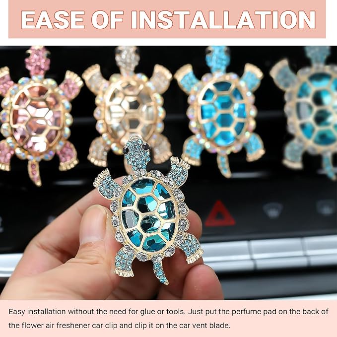2 PCS Sea Turtles Car Air Vent Clips, Cute Tortoise Car Air Conditioning Outlet Clip, Bling Rhinestone Ocean Theme Vent Diffuser, Universal Auto Interior Decor for Women Girl (Blue)